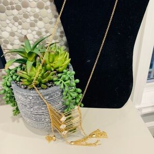 Long Gold Statement Necklace with rhinestones